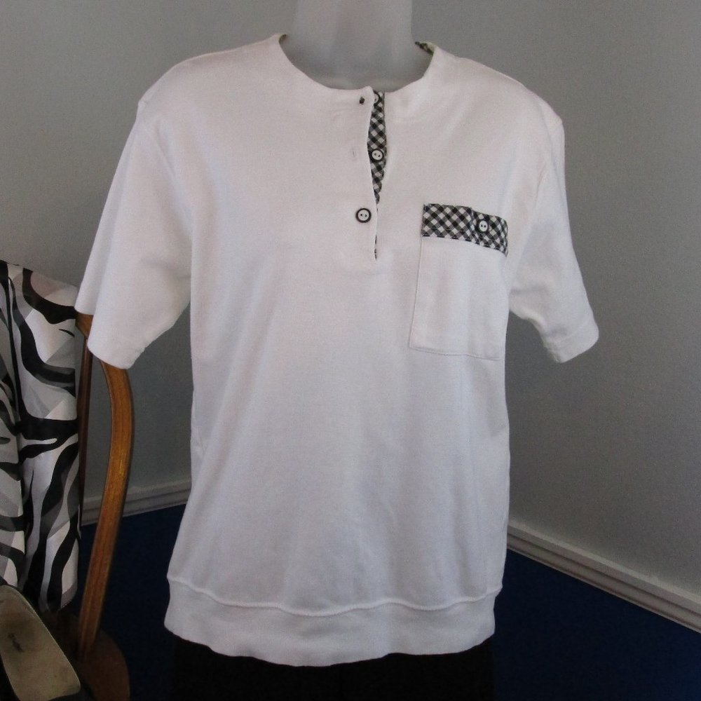 Vintage Cotton Gingham Trim Button Front Top